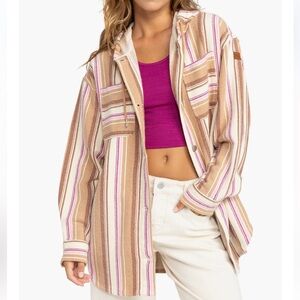 Roxy Sunlight Rider‎ Striped Hooded Shirt Jacket Shaket XS